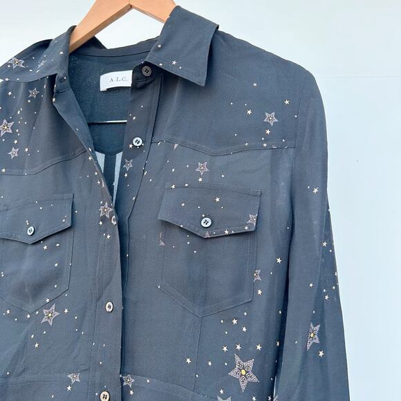 A.L.C. Pedro Carmen Collared Mini Dress Celestial Stars Witchy Black 8 Moons - Picture 7 of 11